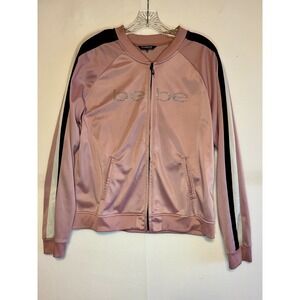 Bebe Sport Jacket Womens XL Pink Full Zip Logo Track Rhinestone Y2k